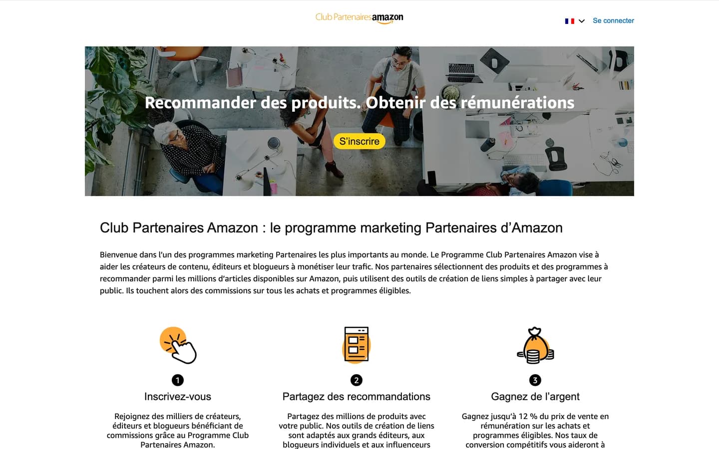Interface du programme Amazon Partenaires Interface du programme Amazon Partenaires