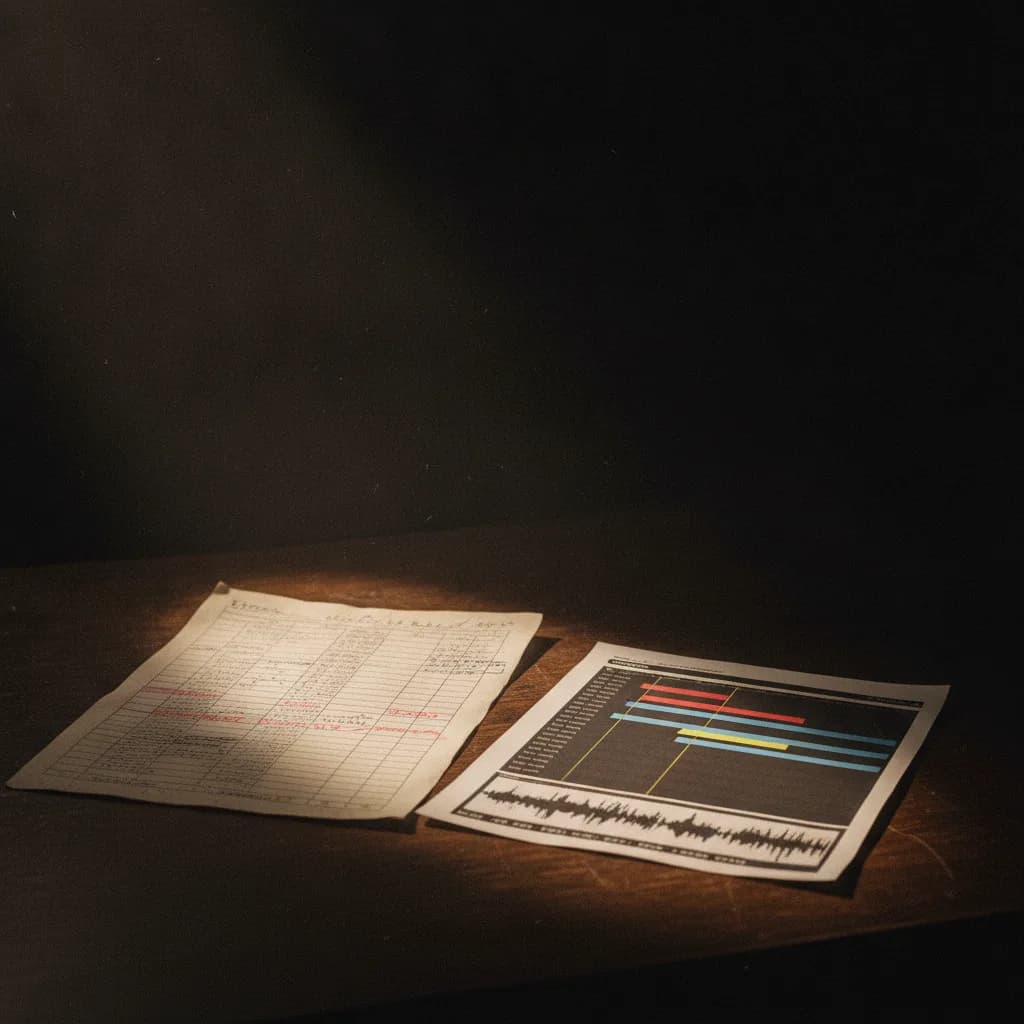 Image corps – Tableur et timeline sur fond noir Image corps – Tableur et timeline sur fond noir