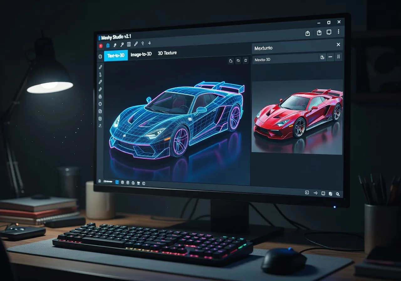 Image corps – Interface Meshy et mesh texturé Image corps – Interface Meshy et mesh texturé