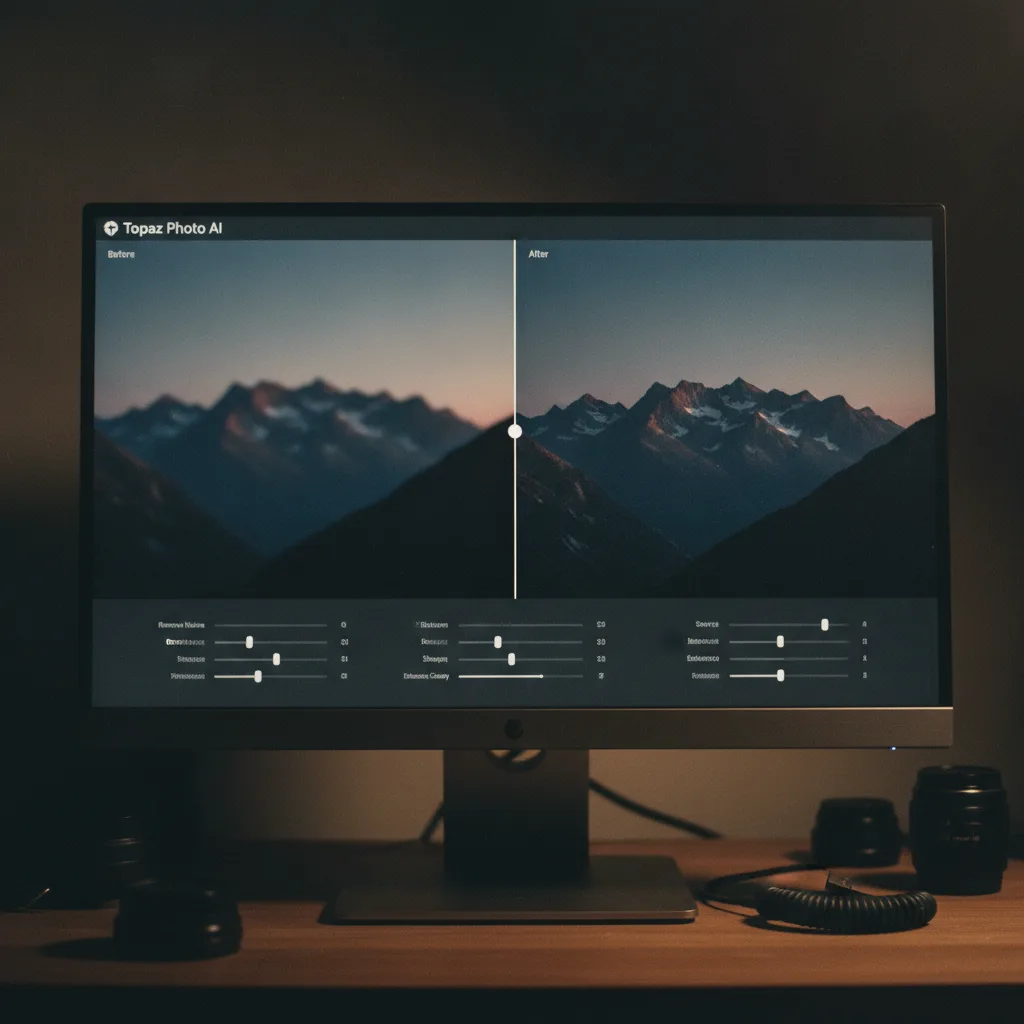Image corps – Interface Topaz Photo AI 3 et sliders Image corps – Interface Topaz Photo AI 3 et sliders