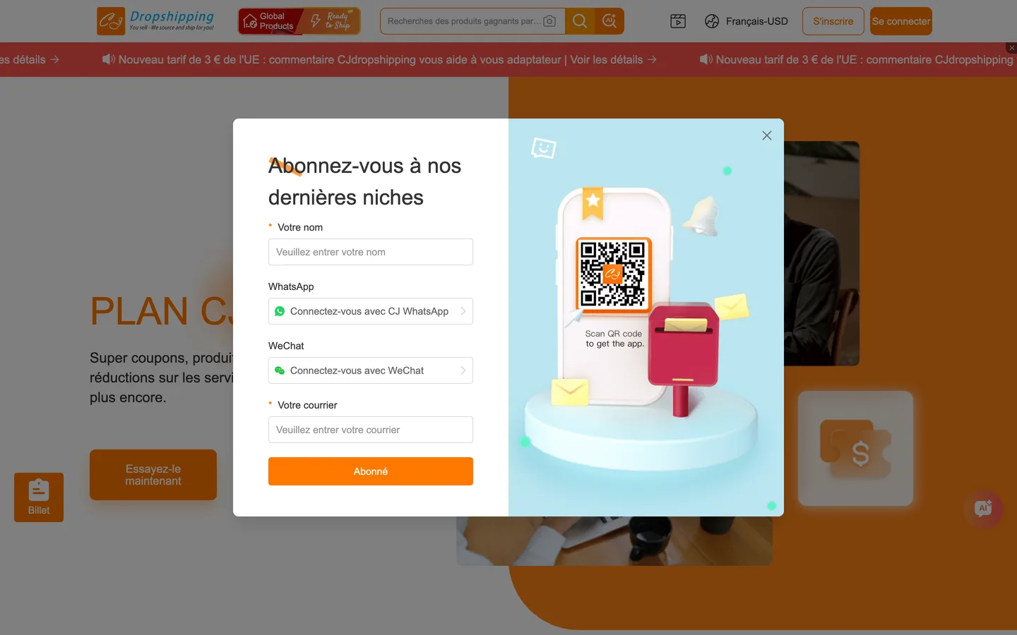 Page tarifs de Cj Dropshipping (capture) Page tarifs de Cj Dropshipping (capture)