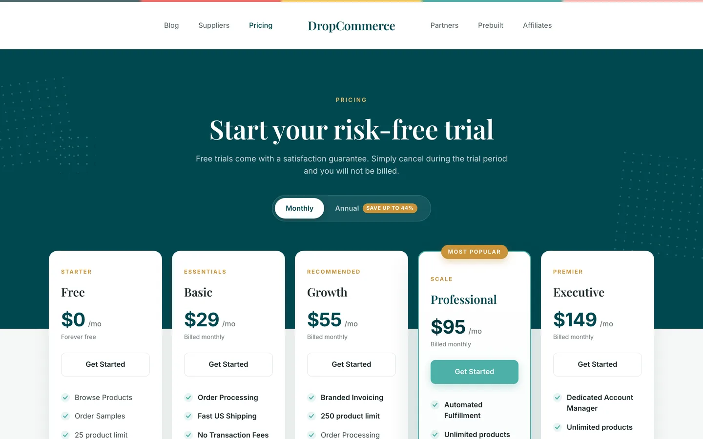 Page tarifs de Dropcommerce Us Dropshipping (capture) Page tarifs de Dropcommerce Us Dropshipping (capture)