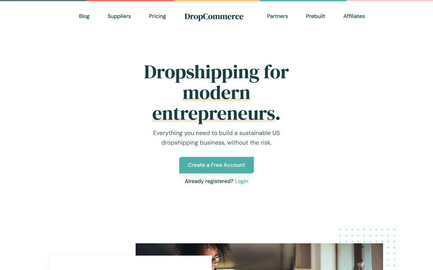 Page d'accueil DropCommerce (capture) Page d'accueil DropCommerce (capture)