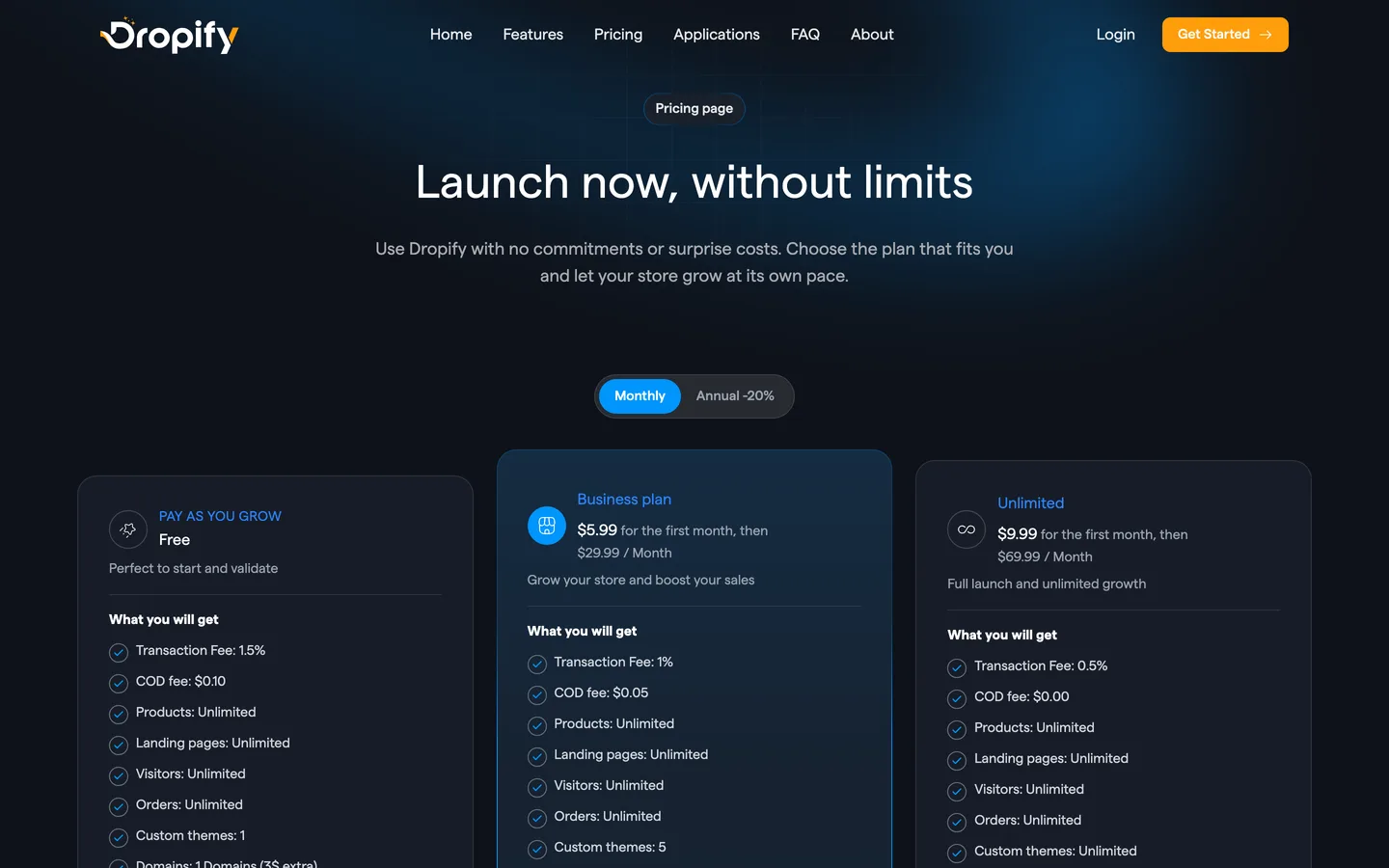 Page tarifs de Dropify Pro (capture) Page tarifs de Dropify Pro (capture)