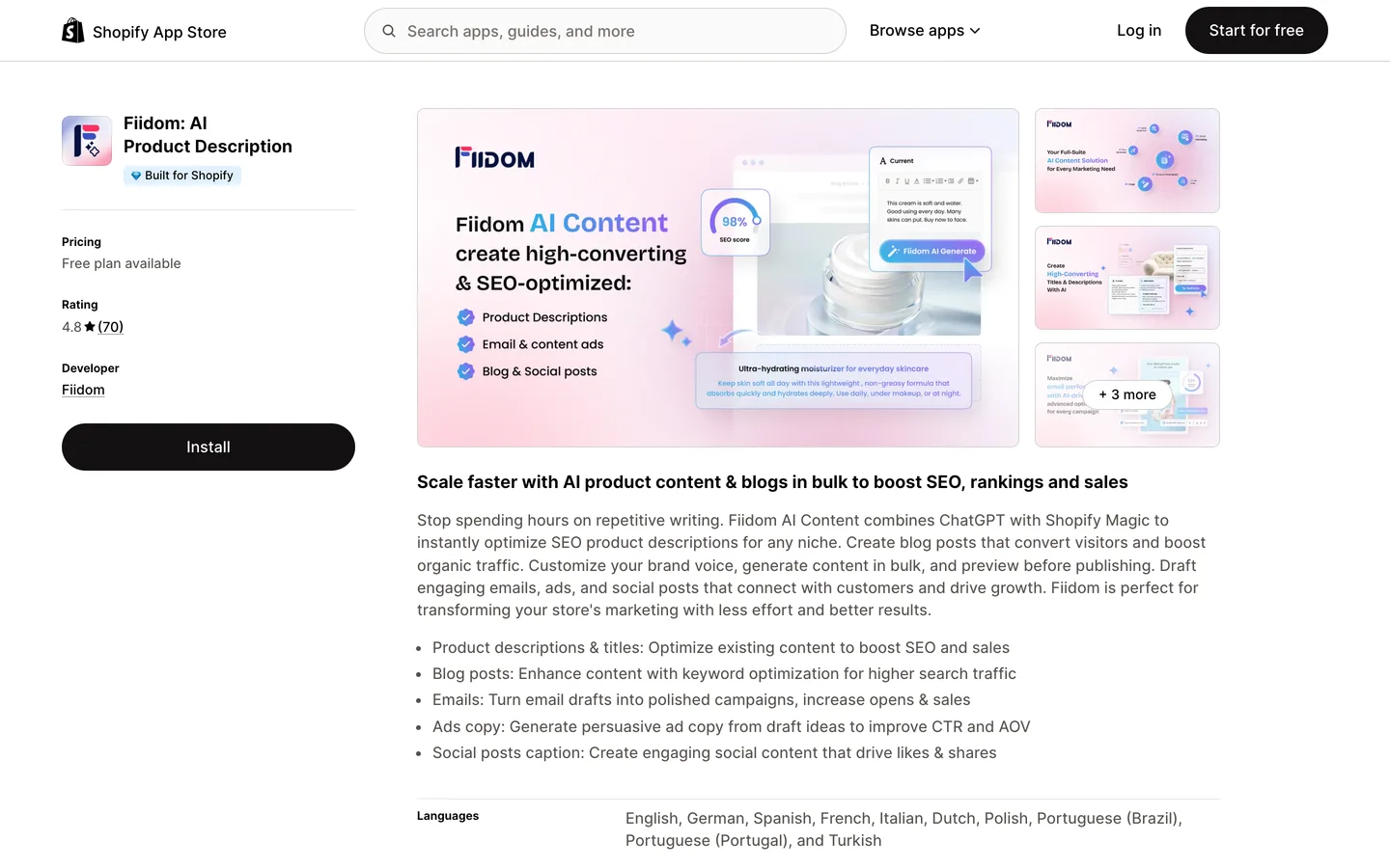 Fiidom AI Product Description : app Shopify pour fiches produit SEO Fiidom AI Product Description : app Shopify pour fiches produit SEO