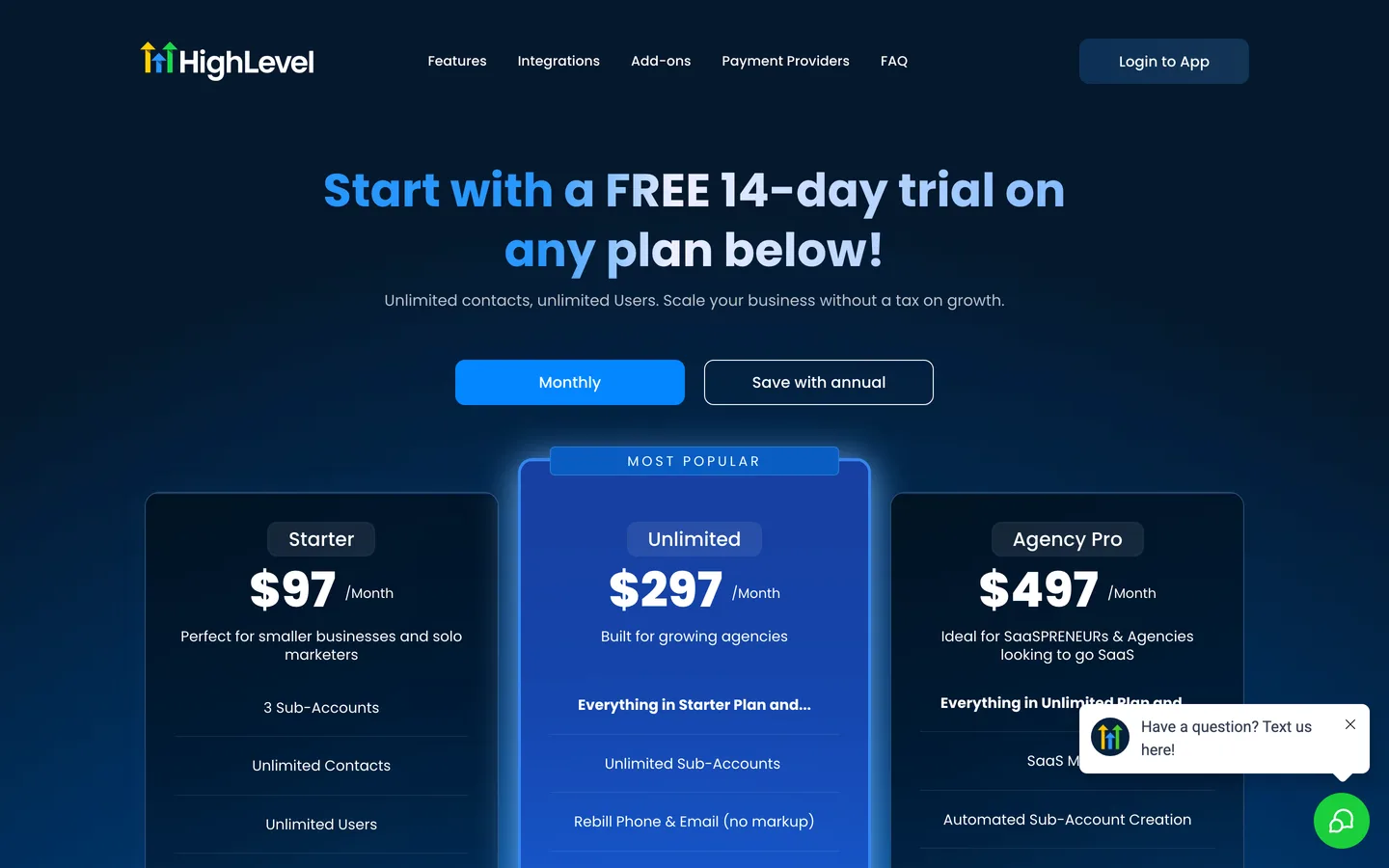 Page tarifs GoHighLevel Page tarifs GoHighLevel