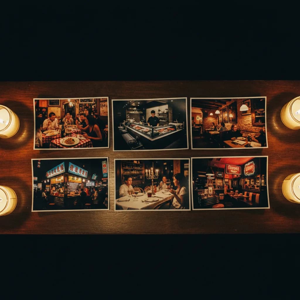 Storyboard visuel avec les 6 concept arts du restaurant Storyboard visuel avec les 6 concept arts du restaurant