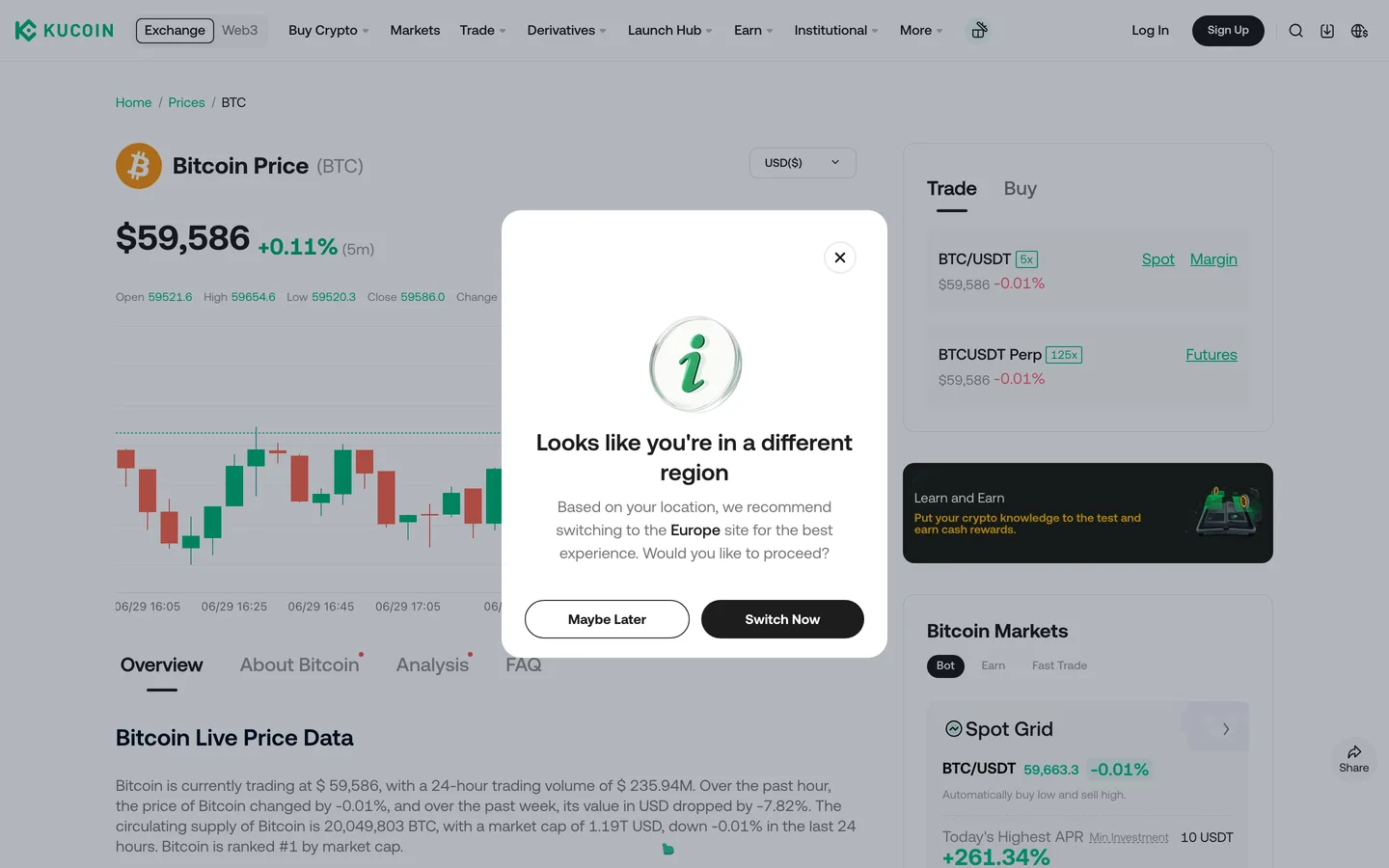 KuCoin : page de prix BTC KuCoin : page de prix BTC