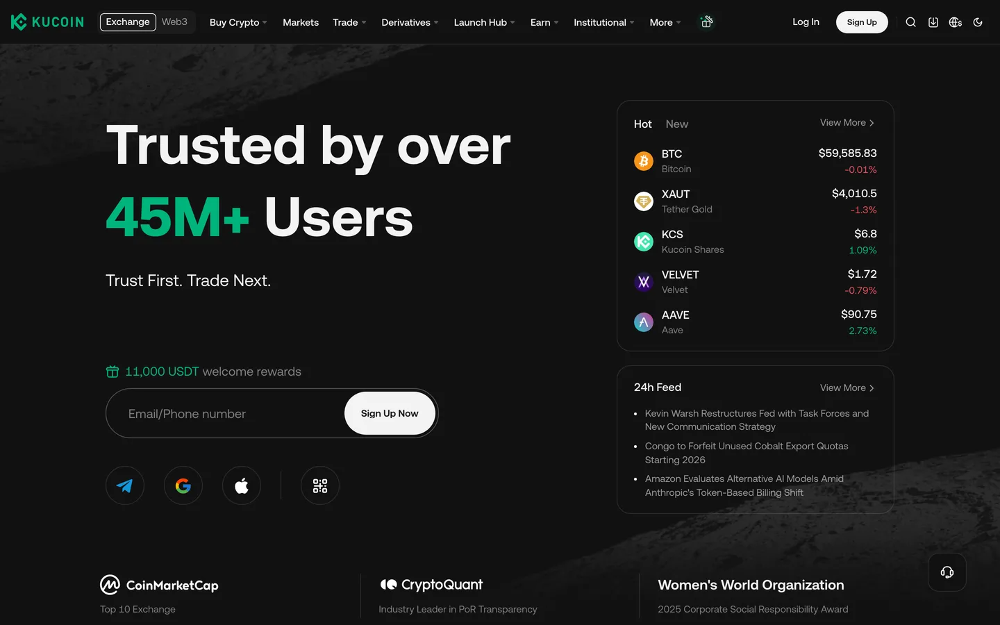 KuCoin : accueil de la plateforme d'échange crypto KuCoin : accueil de la plateforme d'échange crypto