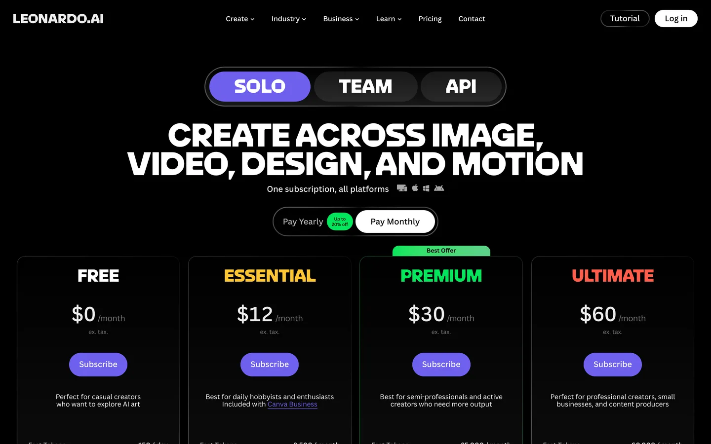 Page tarifs de Leonardo Ai (capture) Page tarifs de Leonardo Ai (capture)