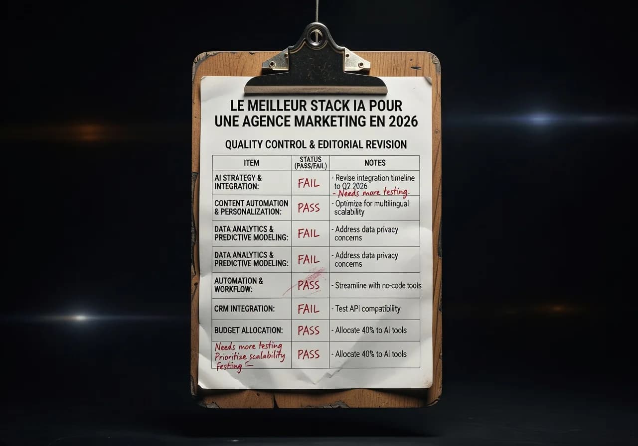 Le meilleur stack IA pour une agence marketing en 2026 quality control Le meilleur stack IA pour une agence marketing en 2026 quality control