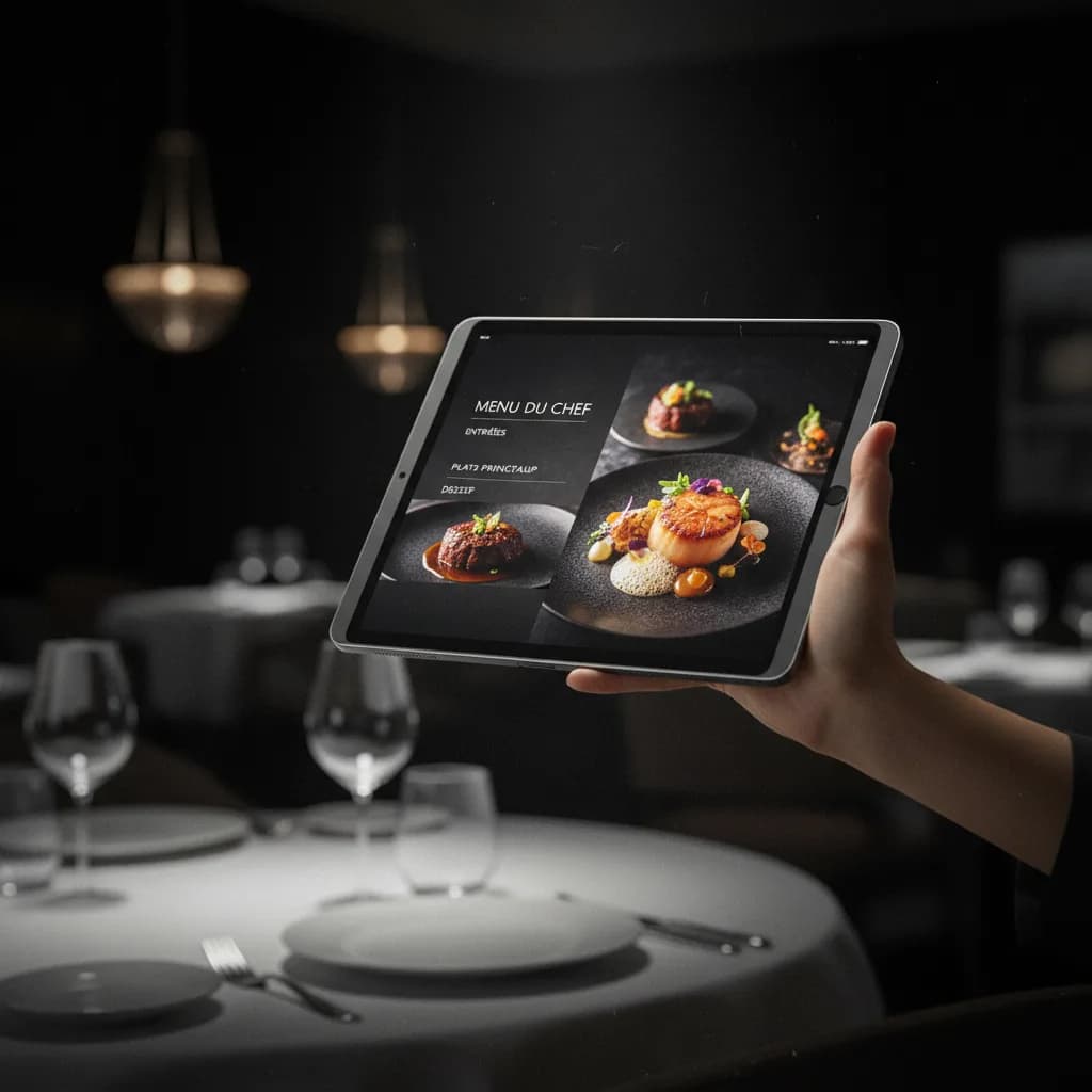Menu digital restaurant : QR, tablette et visuels IA appétissants