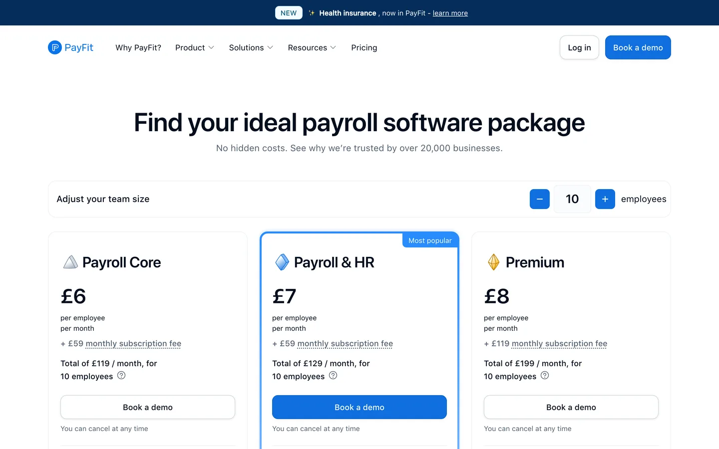 Page tarifs de Payfit (capture) Page tarifs de Payfit (capture)
