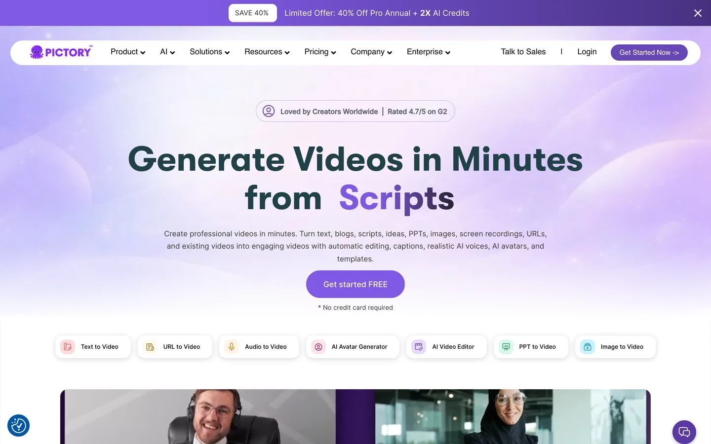 Page tarifs de Pictory (capture) Page tarifs de Pictory (capture)
