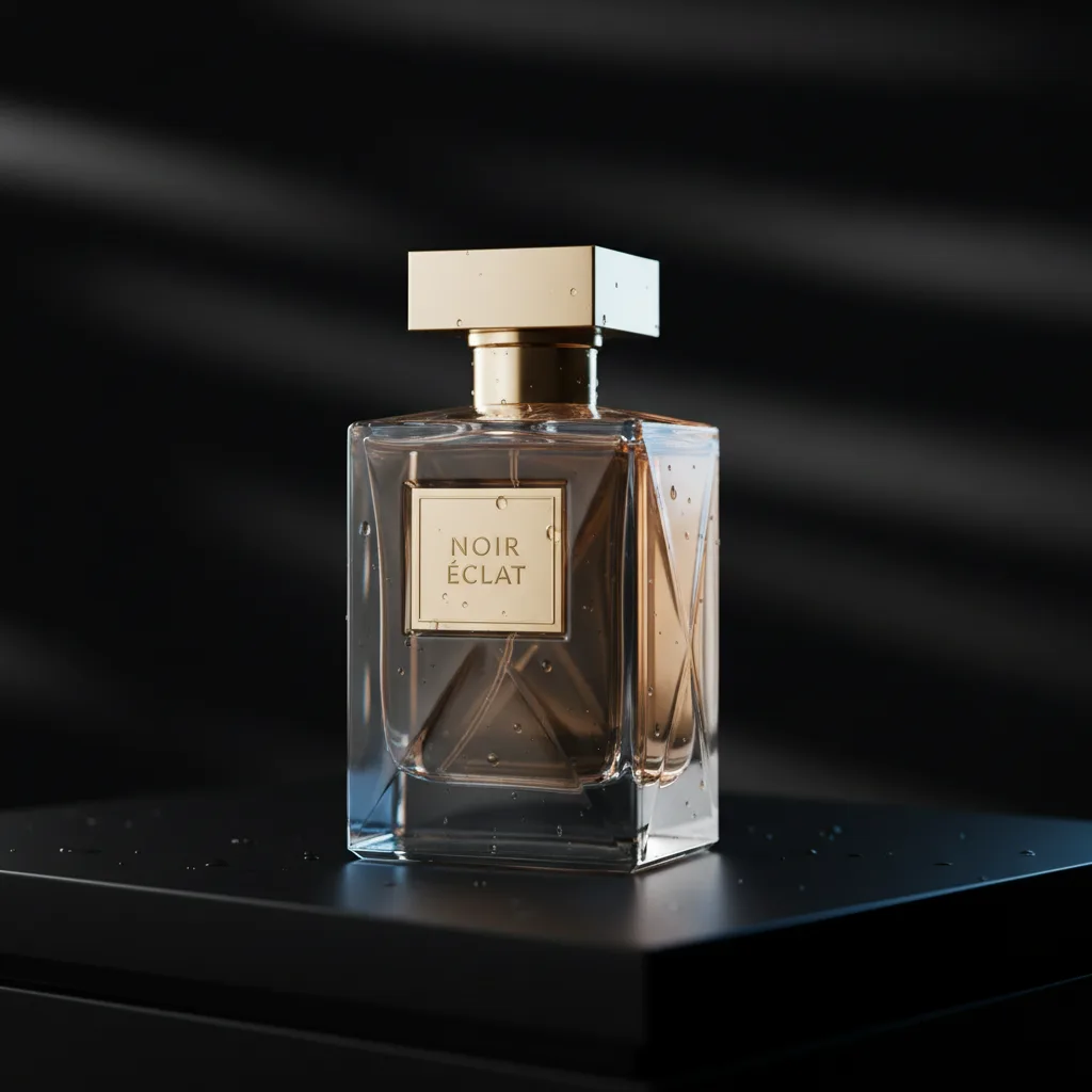 Image corps – Exemple de rendu studio : flacon et lumière Image corps – Exemple de rendu studio : flacon et lumière