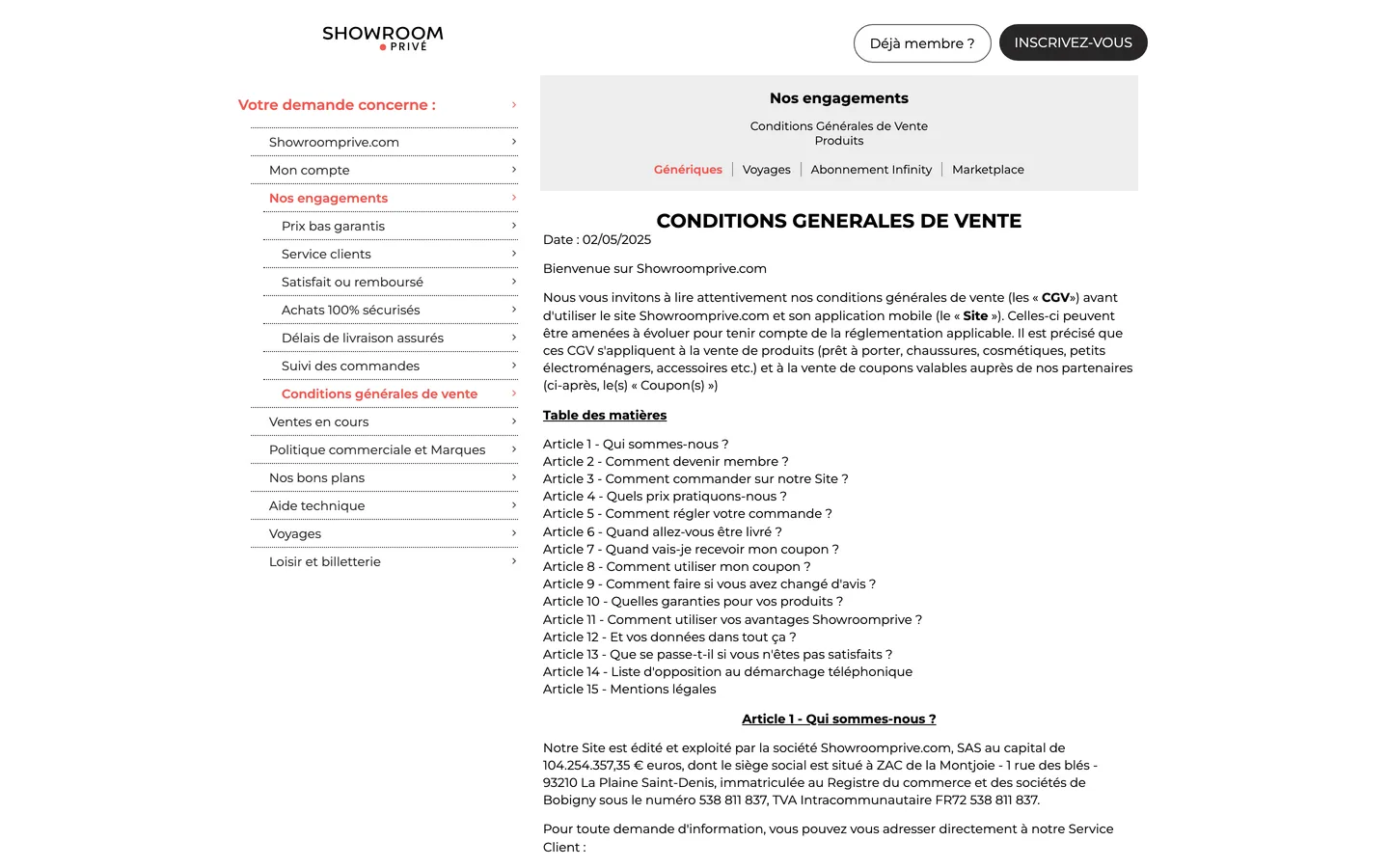 Conditions générales de vente Showroomprivé Conditions générales de vente Showroomprivé