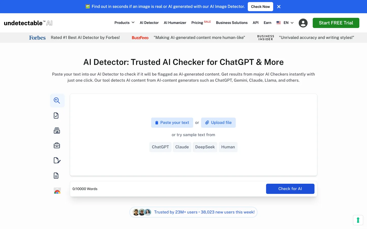 Undetectable AI : interface du site, outil d'humanisation de texte IA Undetectable AI : interface du site, outil d'humanisation de texte IA