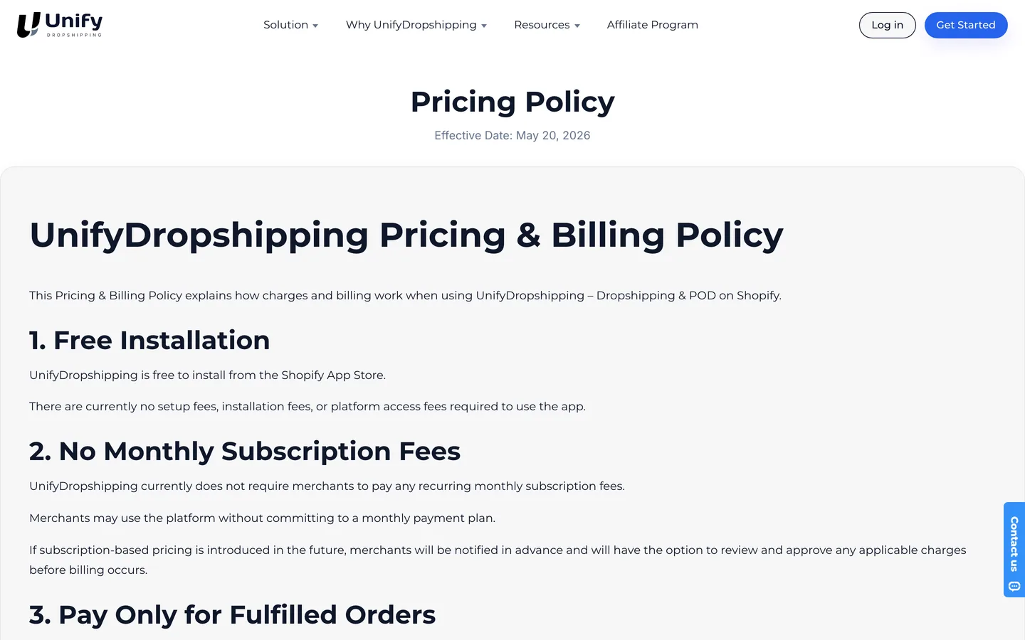 Politique tarifaire UnifyDropshipping Politique tarifaire UnifyDropshipping