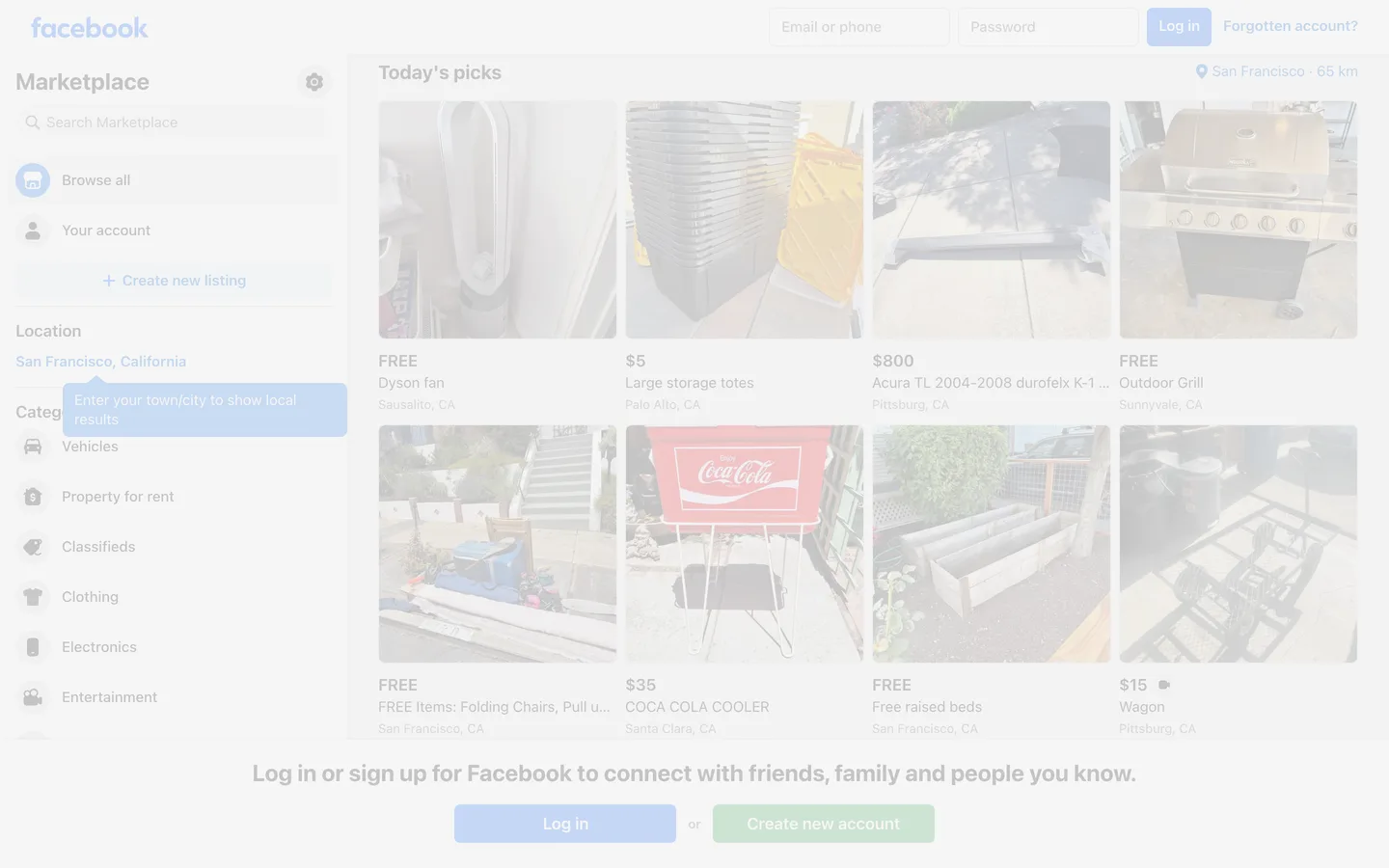 Facebook Marketplace — interface d'accueil Facebook Marketplace — interface d'accueil