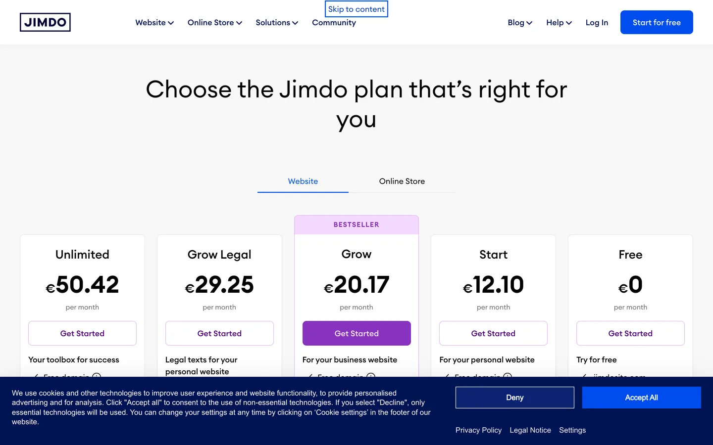 Tarifs Jimdo e-commerce Tarifs Jimdo e-commerce