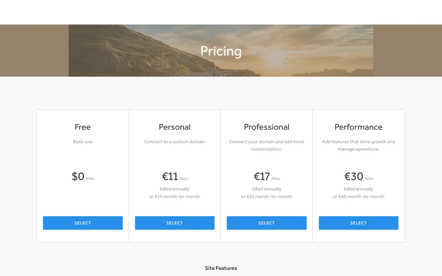 Page tarifs de Vente Sur Weebly (capture) Page tarifs de Vente Sur Weebly (capture)