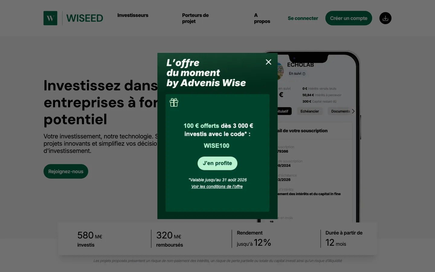 Page d'accueil de WiSEED Page d'accueil de WiSEED