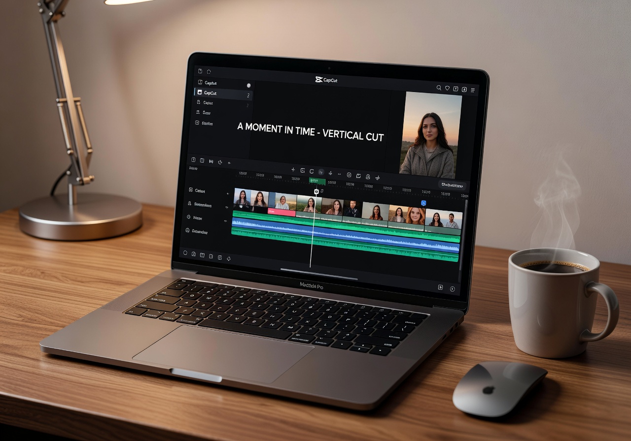 Image corps – Interface CapCut et sous-titres auto Image corps – Interface CapCut et sous-titres auto