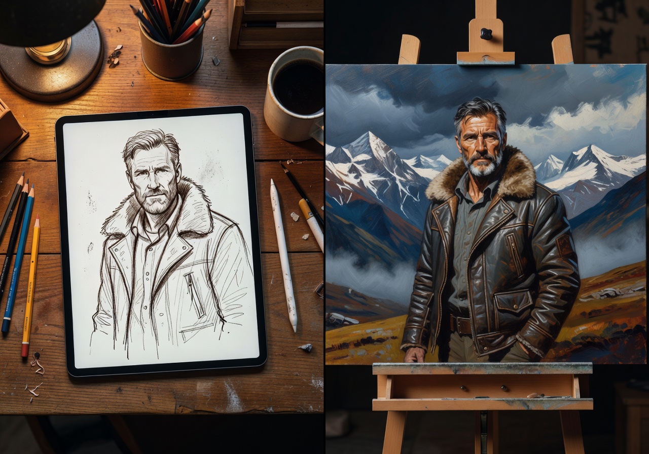 Image corps – Croquis et résultat Pikaso côte à côte Image corps – Croquis et résultat Pikaso côte à côte