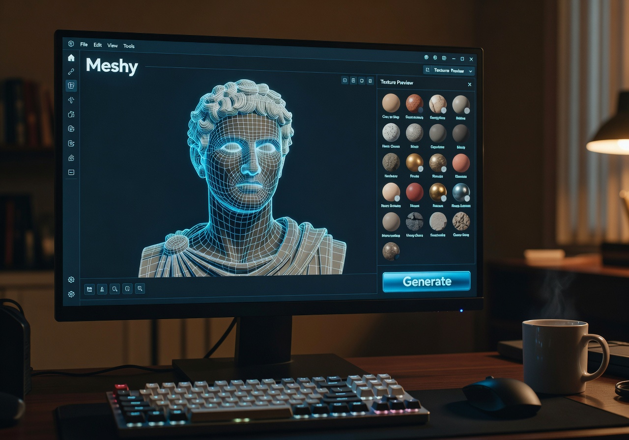 Image corps – Interface Meshy et mesh texturé Image corps – Interface Meshy et mesh texturé