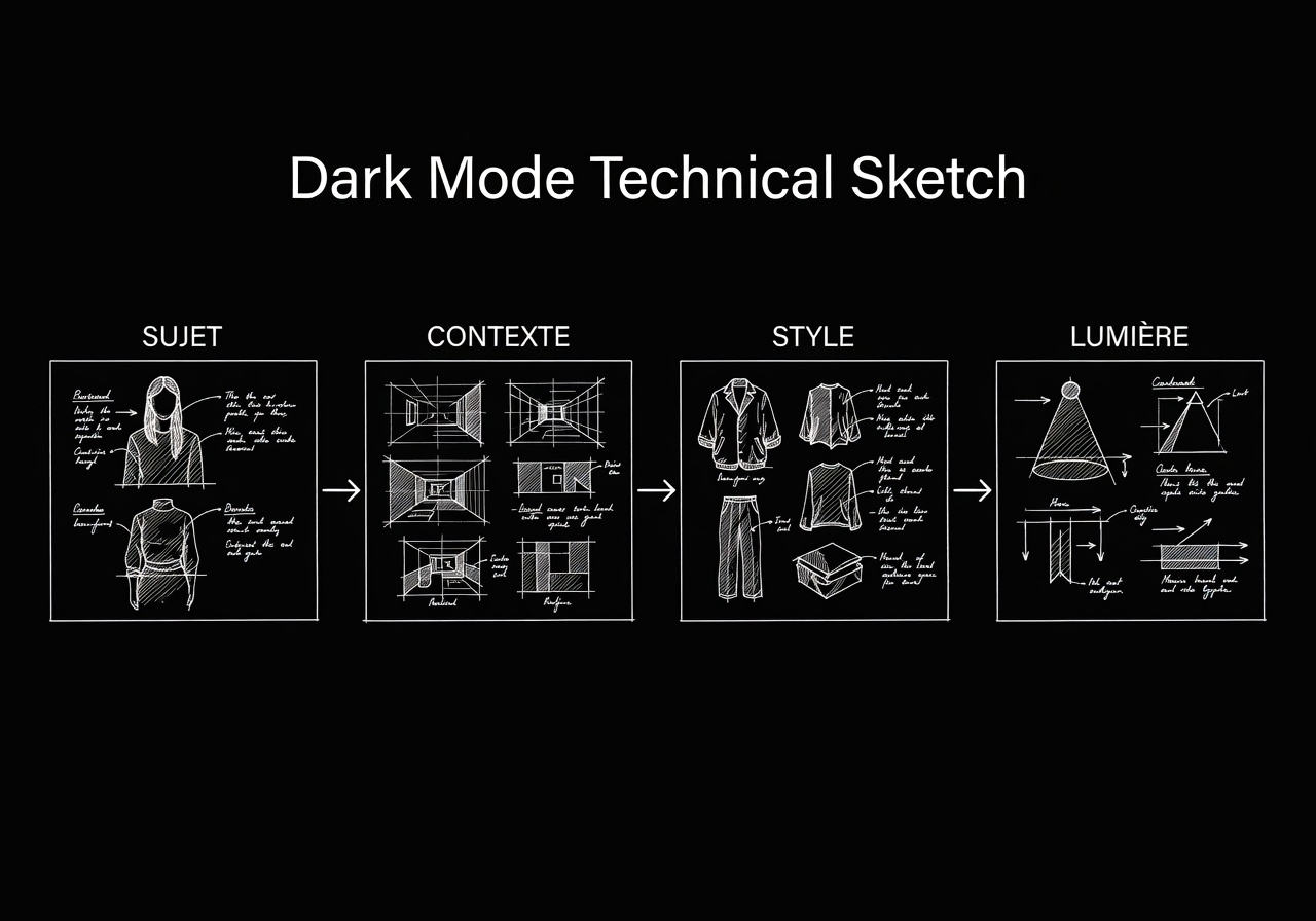 Image corps – Les quatre blocs du prompt sur papier Image corps – Les quatre blocs du prompt sur papier