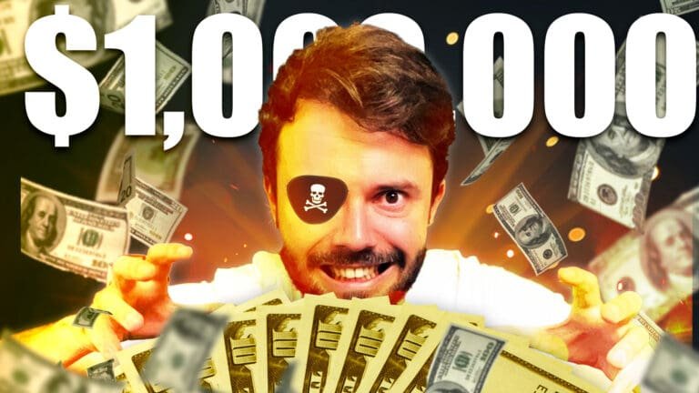 Un homme brandit une pile d'argent et discute de la façon de gagner 1 million d'euros grâce à une entreprise.