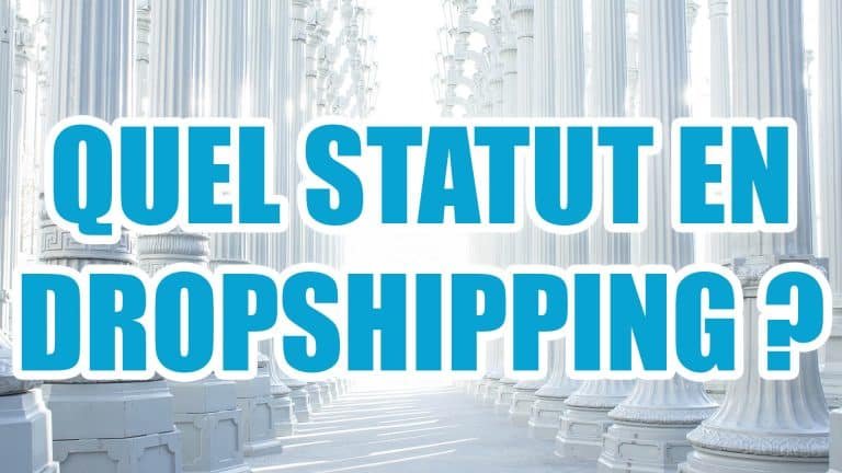 Une statue de justice avec une grande phrase " quel statut juridique pour se lancer en dropshipping ? ".