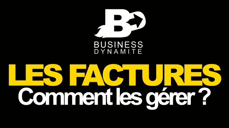 Facture fournisseur : récupérez vos factures en dropshipping 5 Une image montrant une simple facture d'un client et de son fournisseur en dropshipping avec la phrase " les factures, comment les gérer ? " en blanc, noir et jaune avec le logo de businessdynamite pour des formations en dropshipping.