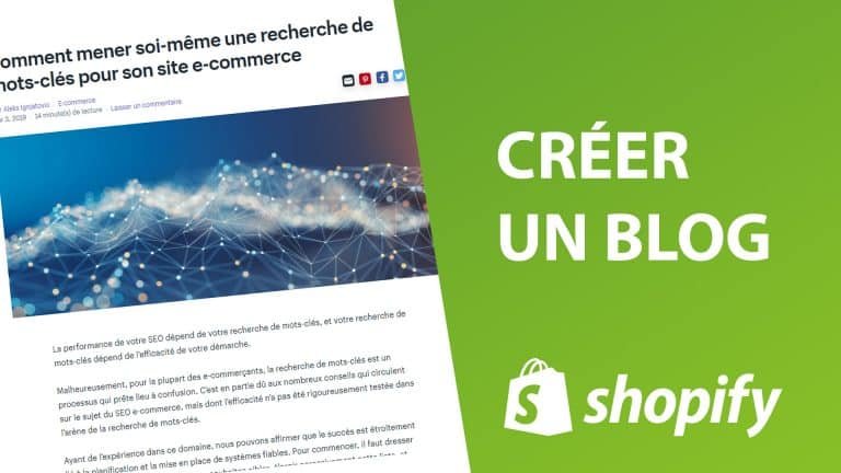 Un article de blog sur shopify avec un fond vert qui montre comment créer un article de blog sur shopify pour améliorer son référencement naturel (seo)