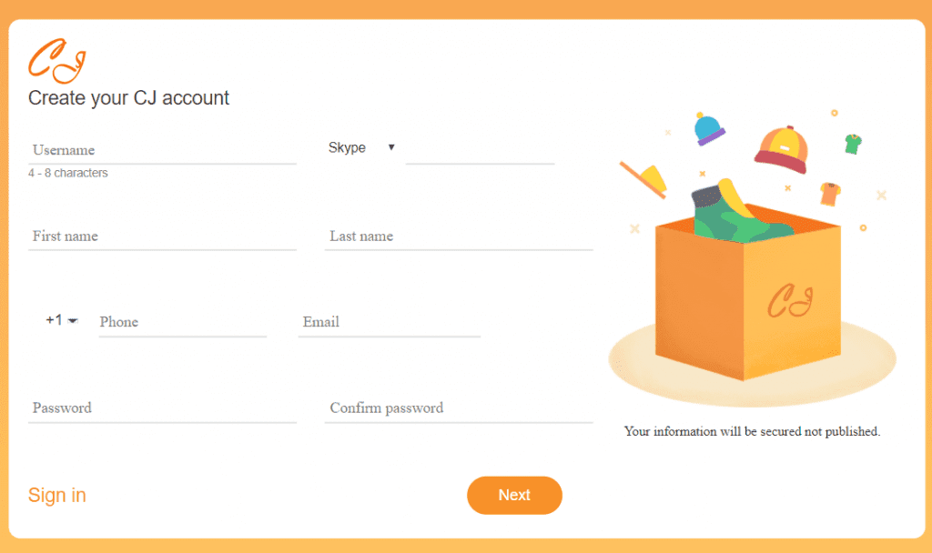 CJ dropshipping - Avis, l'agent drop qui négocie pour vous 3 Une page de login et connexion pour les affilié et le programme d'affiliation de CJdropshipping.