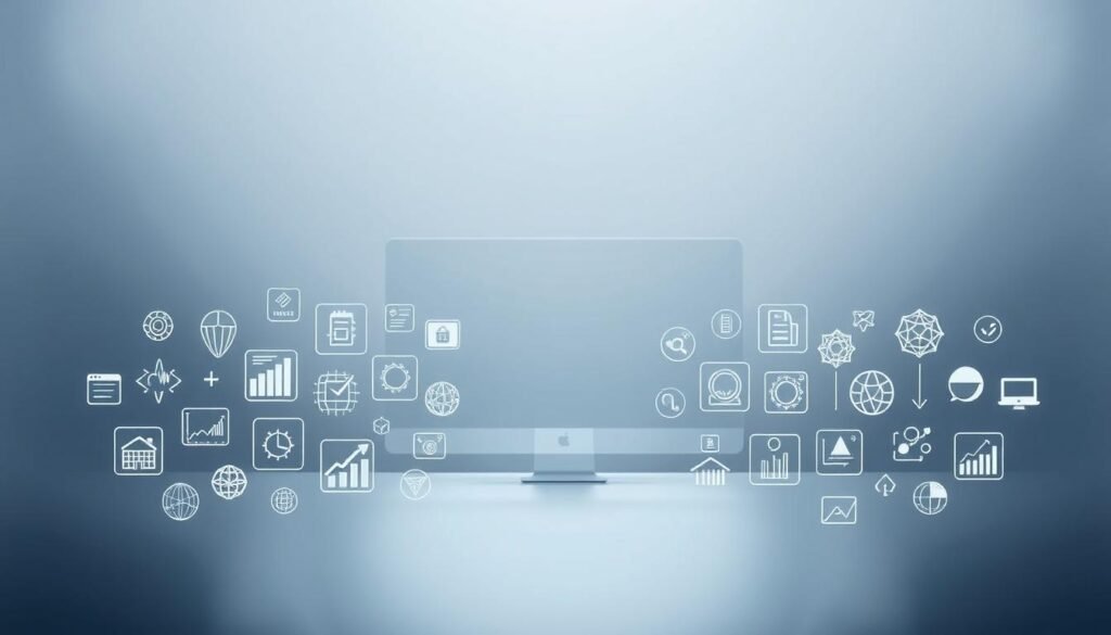 A comprehensive analysis of key SEO tool functionalities, showcased against a sleek, minimalist background. In the foreground, an array of digital icons representing various SEO metrics and analysis capabilities, arranged in a visually striking, symmetrical composition. The middle ground features a clean, monochromatic interface, hinting at the tools' user-friendly design. The background subtly fades into a soft, gradient wash, creating a sense of depth and focus. The lighting is soft and diffused, creating gentle shadows that accentuate the digital elements. The overall tone is one of sophistication, efficiency, and technological prowess, reflecting the power of AI-driven SEO strategies.