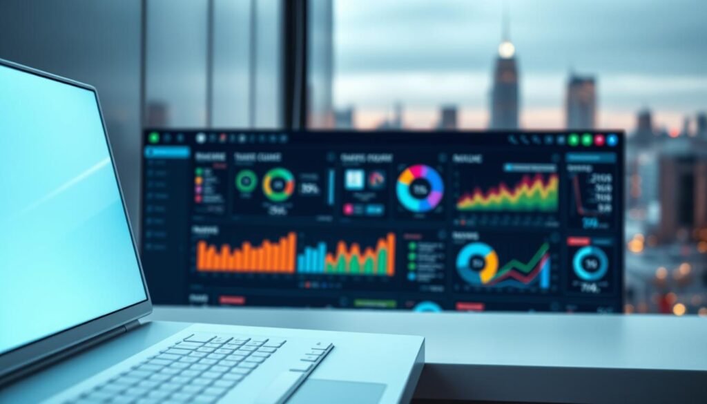 A sleek and modern software interface showcasing the advantages of an AI-powered sales funnel. In the foreground, clean lines and minimalist design elements highlight intuitive user controls. The middle ground features colorful data visualizations and analytics, conveying the power of AI-driven optimization. In the background, a blurred cityscape suggests the global reach and enterprise-grade capabilities of the software. Soft lighting and a cool color palette create a professional, high-tech atmosphere, emphasizing the software's sophisticated technology. The overall composition captures the AI-enhanced efficiency and insights that elevate the sales funnel experience.