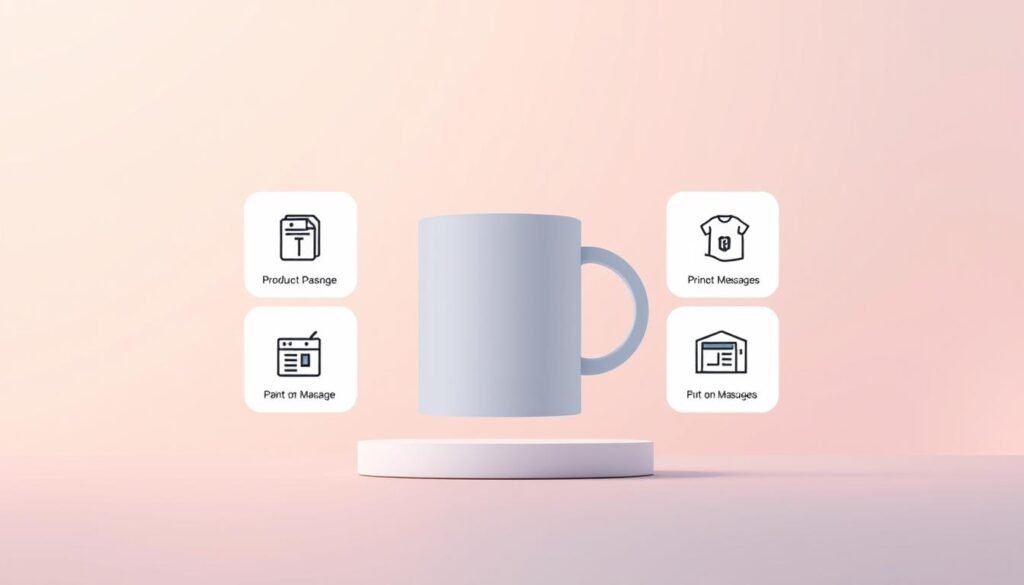 A sleek, minimalist illustration depicting the 5 key steps to creating a successful print-on-demand brand. Rendered in a clean, geometric style with muted, pastel colors. The foreground features 5 stylized icons or symbols representing each step, arranged in a grid or circular layout. The middle ground showcases a simplified product mockup, like a t-shirt or mug, showcasing the brand design. The background is a softly blurred, warm-toned gradient, conveying a sense of professionalism and sophistication. Bright, even lighting illuminates the scene, with a slight perspective tilt to add visual interest. The overall mood is one of clarity, simplicity and brand-building expertise. A sleek, minimalist illustration depicting the 5 key steps to creating a successful print-on-demand brand. Rendered in a clean, geometric style with muted, pastel colors. The foreground features 5 stylized icons or symbols representing each step, arranged in a grid or circular layout. The middle ground showcases a simplified product mockup, like a t-shirt or mug, showcasing the brand design. The background is a softly blurred, warm-toned gradient, conveying a sense of professionalism and sophistication. Bright, even lighting illuminates the scene, with a slight perspective tilt to add visual interest. The overall mood is one of clarity, simplicity and brand-building expertise.