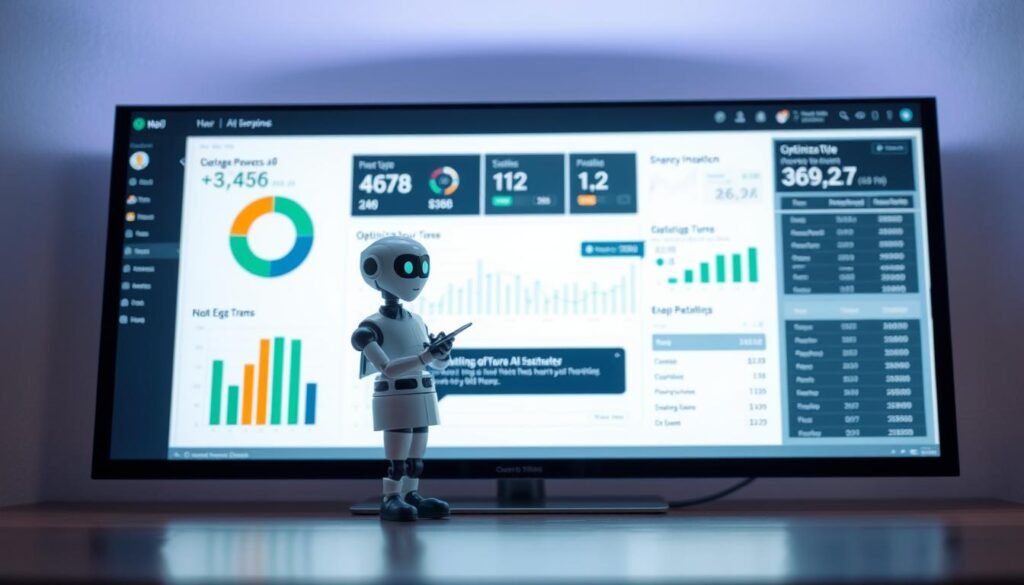 A sleek, modern chatbot interface set against a backdrop of a financial dashboard, showcasing key performance metrics and optimization insights. The chatbot agent is depicted as a helpful, conversational AI assistant, guiding the user through optimizing their ROI. Soft, directional lighting illuminates the scene, creating a professional, data-driven atmosphere. The overall composition strikes a balance between the technological elements and the human-centric design, reflecting the efficiency and value-driven nature of the optimization process. A sleek, modern chatbot interface set against a backdrop of a financial dashboard, showcasing key performance metrics and optimization insights. The chatbot agent is depicted as a helpful, conversational AI assistant, guiding the user through optimizing their ROI. Soft, directional lighting illuminates the scene, creating a professional, data-driven atmosphere. The overall composition strikes a balance between the technological elements and the human-centric design, reflecting the efficiency and value-driven nature of the optimization process.