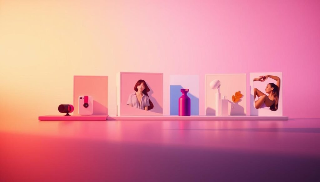 A vibrant, modern advertising campaign taking center stage, showcasing a sleek, minimalist design aesthetic. In the foreground, a dynamic 3D-rendered logo or typographic composition floats, casting dynamic shadows and highlights. The middle ground features elegant product mockups or stylized illustrations, all bathed in warm, directional lighting that emphasizes the depth and dimensionality. The background blends a soft, gradient-based color palette, hinting at a digital, tech-savvy environment. The overall mood is one of sophistication, innovation, and visual impact - perfectly encapsulating the spirit of optimized advertising creatives.