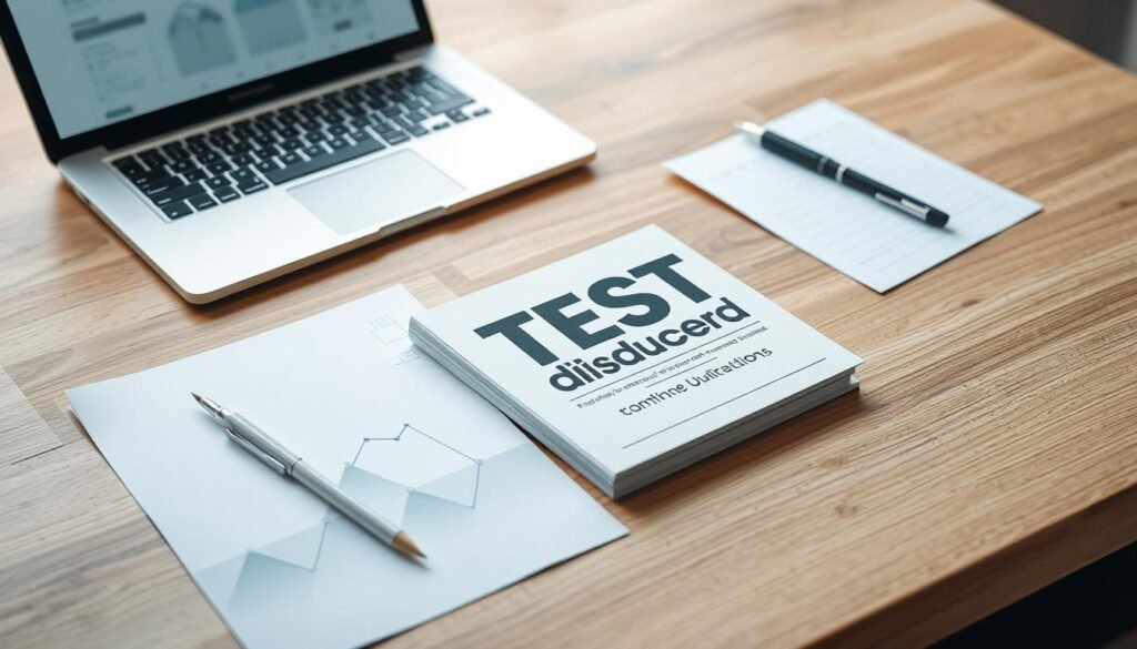 A well-designed test product on a wooden desk, with a laptop, pen, and paper nearby. The product is placed on a simple background with soft lighting, creating a clean and professional atmosphere. The focus is on the product itself, showcasing its unique design and potential for print-on-demand applications. The scene conveys a sense of experimentation and validation, hinting at the process of testing and refining designs for successful commercial use.