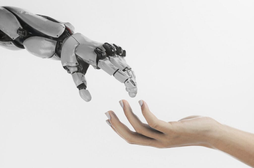Voici comment Chat-GPT fait automatiquement gagner de l'argent grâce à un robot et une main de femme se touchant.
