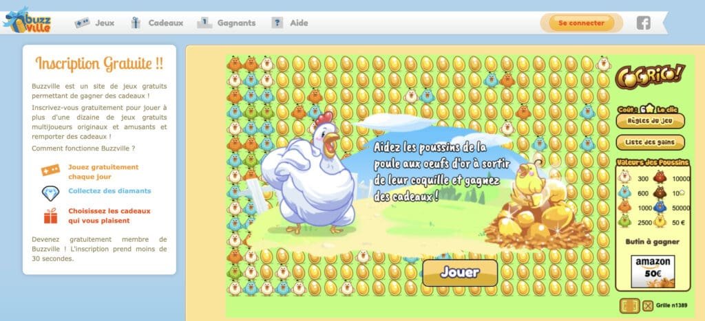 Une capture d'écran d'un jeu mettant en vedette un poulet à Buzzville.