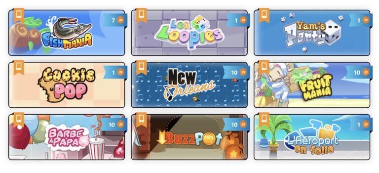 Différents jeux, titres.