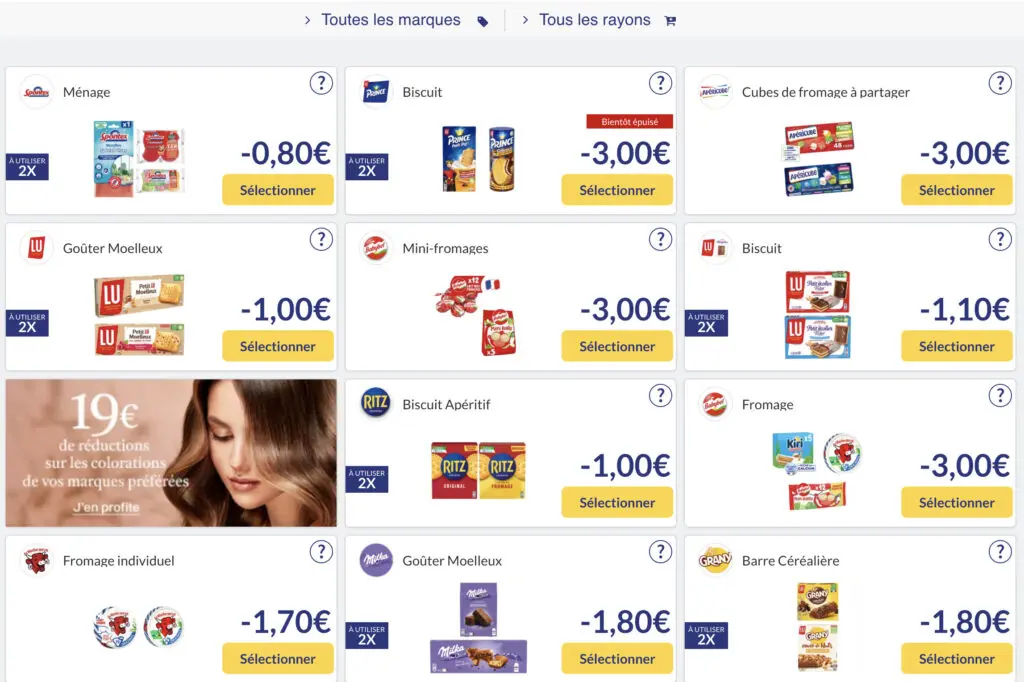 Ma vie en couleurs - Avis sur les coupons et bons de réductions 3 Capture d'écran du site Web d'une épicerie présentant des coupons et des rabais Ma vie en couleurs.