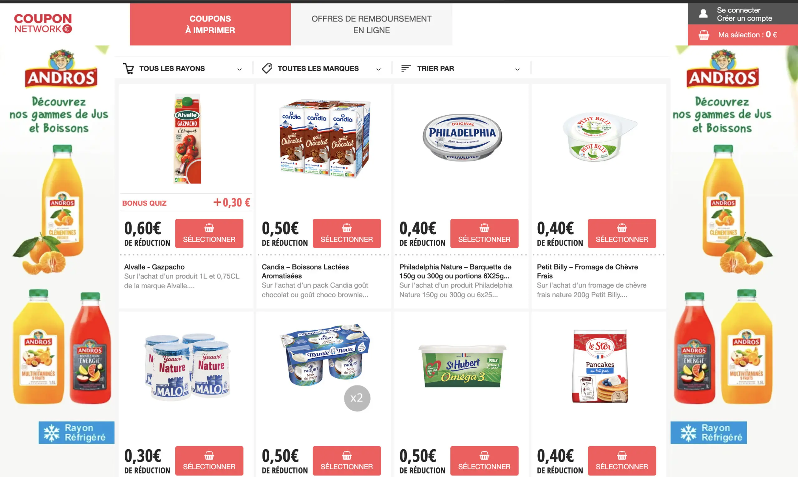 Une capture d'écran du site Web d'une épicerie présentant Coupon Network.