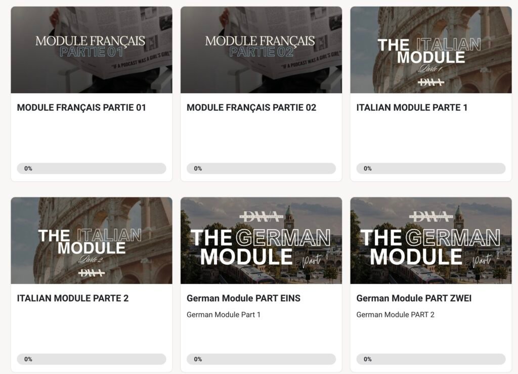 DIGITAL WEALTH ACADEMY - DWA, que vaut la formation ? Avis 2 Les modules Français de la DWA sont intégrés directement sur la plateforme Skool