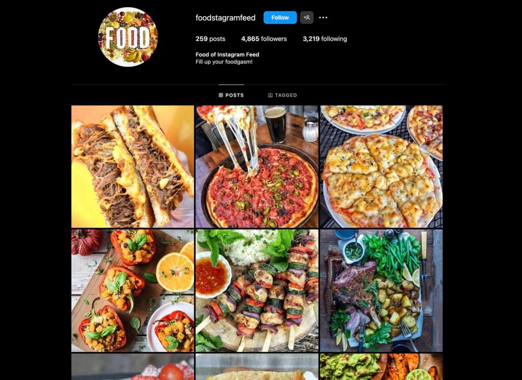Un feed Instagram sur la nourriture