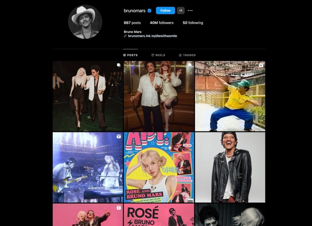 Le geed instagram de bruno mars a un côté rétro.