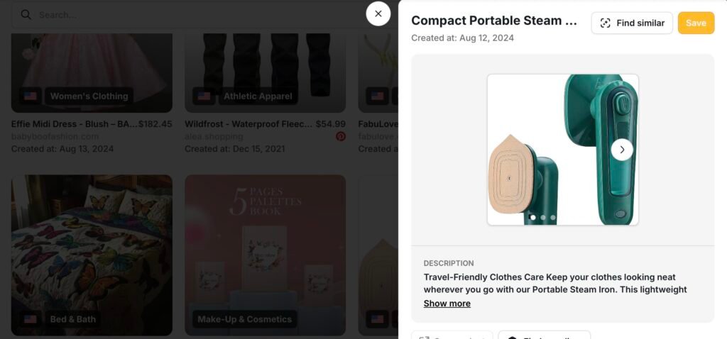 Minéa Avis - Outil pour Trouver des produits winners en dropshipping 3 Un exemple d'un produit trouvé sur minéa qui a du potentiel, ici un fer à repasser pour digital nomad.